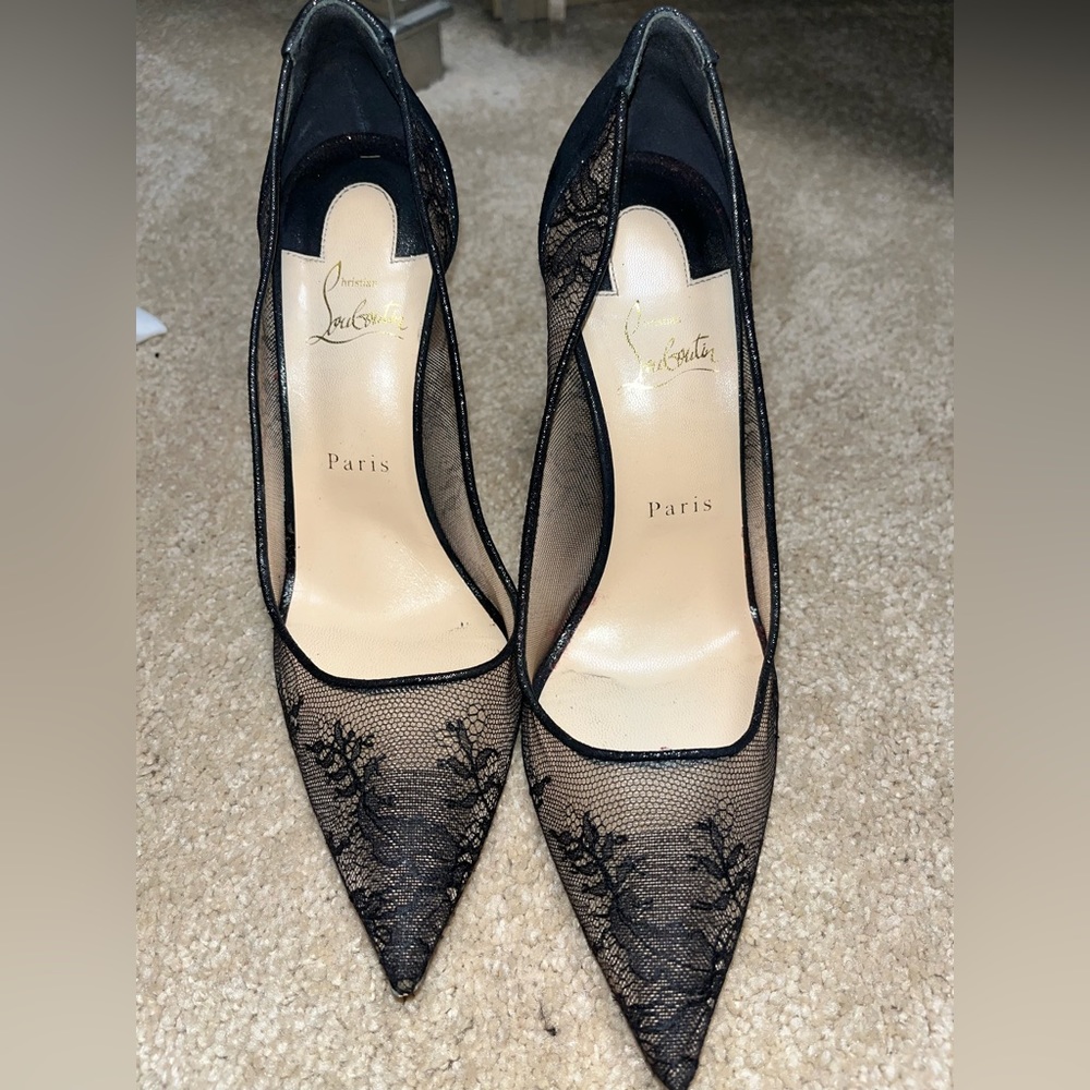christian louboutin black floral heels size 40.